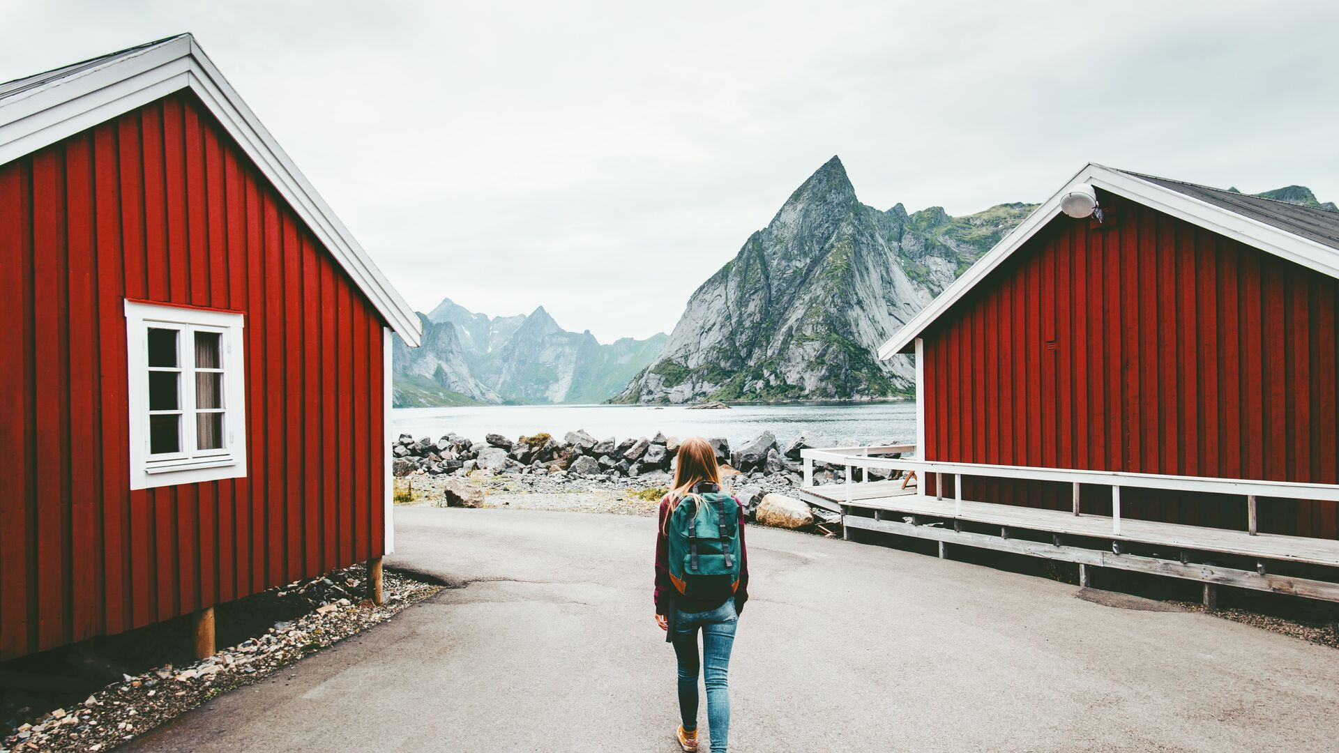 Women walking in Lofoten, Norway.